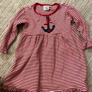 Red & White Striped Anchor Long-Sleeve Kids Dress by Giggles
